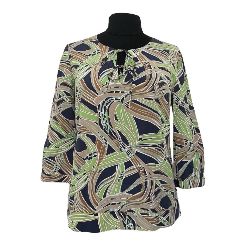 Talbots Silk Blend Career wear Green Blue White 3/4 Sleeves size 8